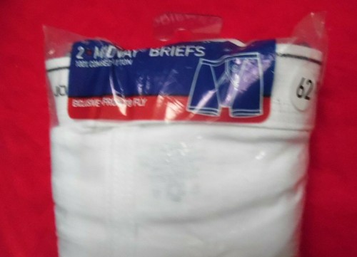 64 2 PK JOCKEY BIG MAN CLASSIC MIDWAY BRIEFS Y-FRONT FLY WHITE COTTON #1193 62