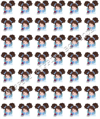 BRAND NEW "SCHOOL GIRL" BROWN HAIR CANVAS PRINTED FABRIC SHEET..BOWS..EXCLUSIVE 