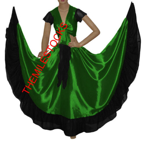 TMS GOLDEN/BLACK Designer Ruffle Skirt Top Belly Dance Costume Gypsy Flamenco 