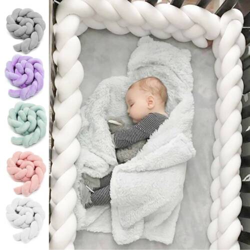 Infant Plush Crib Bumper Bedding Bed Cot Braid Pillow Pad Protector Safe