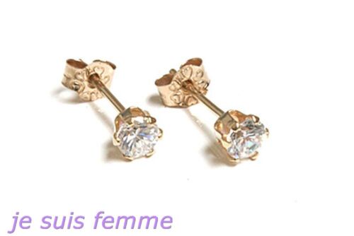 8K f3018 Boucles d'Oreilles Or Jaune MASSIF  Diamant CZ  3mm 