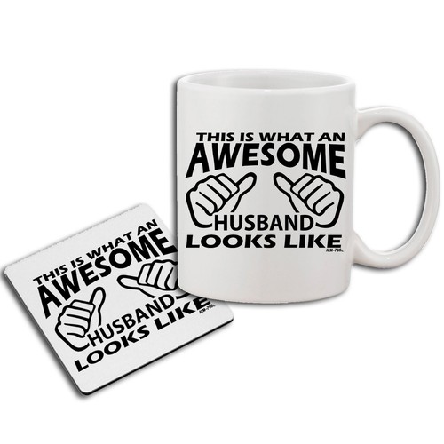 Mens Awesome Husband Printed Funny T shirt Coaster Gift Set dad uncle Mug