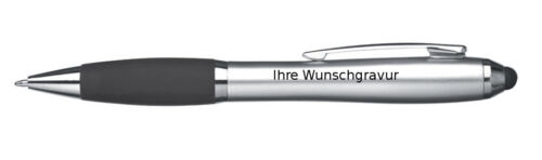Farbe 5x Touchpen Kugelschreiber mit Gravur silber-schwarz 