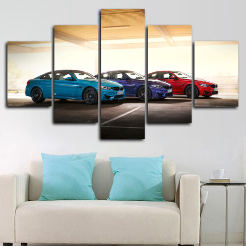 Framed BMW M4 Colors Sports Cars Poster 5 Piece Canvas Print Wall Art Decor 