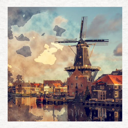 Travel Fabric Craft Panels in 100% Cotton or Polyester Dutch Windmill 