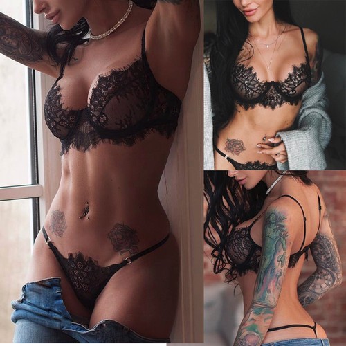 Women Seamless Eyelash Lace Babydoll Underwear Sleepwear G-String Set Lingerie