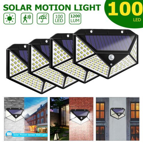 100 LED Solar Power PIR Motion Sensor Wall Lights Outdoor Garden Lamp Waterproof