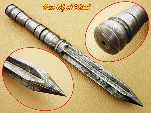 CUSTOM MADE HAND FORGED DAMASCUS STEEL TRI-DAGGER HUNTING THROWING KNIFE//SHEATH
