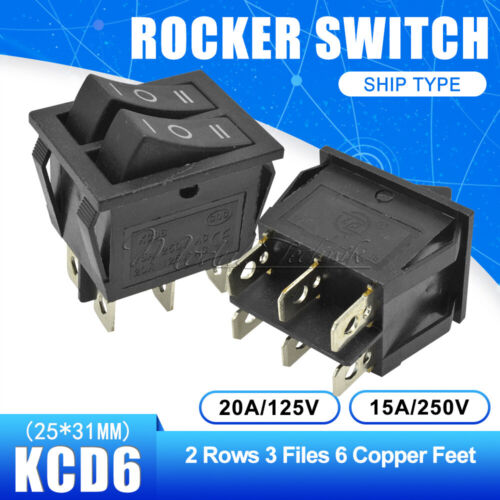 KCD6 Boat Switch Double 4/6 PIN Rocker ON/OFF 15A 250V 25*31MM Terminals 
