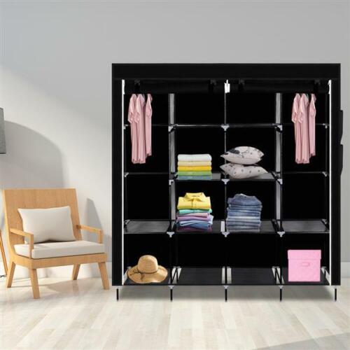 67 Portable Clothes Closet Wardrobe Storage Organizer Extra Strong Durable Black