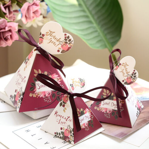 Triangle Candy Box Pyramid Ribbon Gift Box Holiday Wedding Party Favour Gift Box 