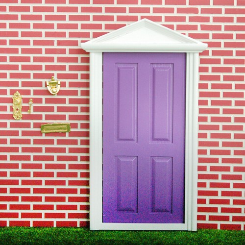 1:12th Purple Painted Wooden Fairy Front Door Doll House Miniature Accessory