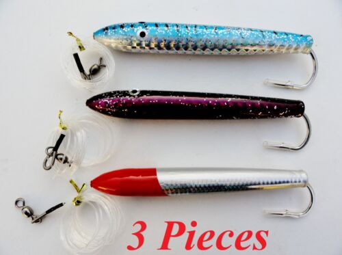 6/" Cedar Plugs Rigged 3 Pieces Mylar Tuna Mahi Trolling Fish Lures 3 Colors