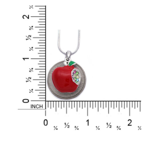 3D Red Apple w/ One Bite Heart Necklace Christmas Gift For Teachers  n2038 