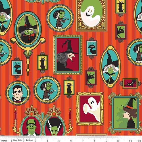 Halloween Fabric Witches Bats Ghosts Orange FQ Half Metre or Metres 100/% Cotton