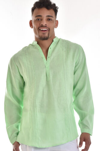 S ~ 4XL MLS752 Mens Bohio 100% Pure Linen Lime Multi Tuck Long Sleeve Shirt 