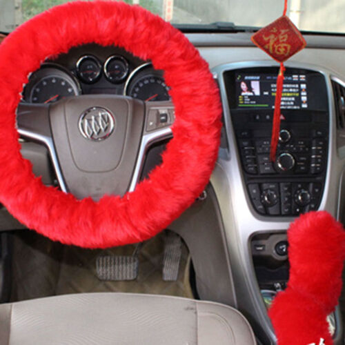 Long Plush Warm Steering Wheel Cover Woolen Handbrake Car Accessory Auto Fur~ 
