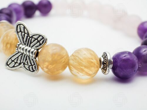 Butterfly Amethyst Rose Quartz Citrine Bracelet Chakra Charm Bead Unisex Gift UK
