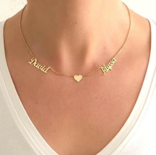 Double Name Heart Necklace Custom Jewelry Lover Wedding Gift Women Gold Platinum 