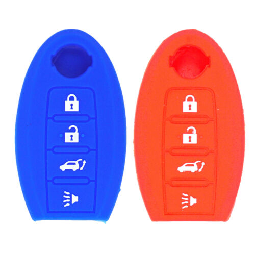 2Pcs Blue Red Silicone 4 Buttons Key Cover Case For Nissan Sentra Versa GTR 