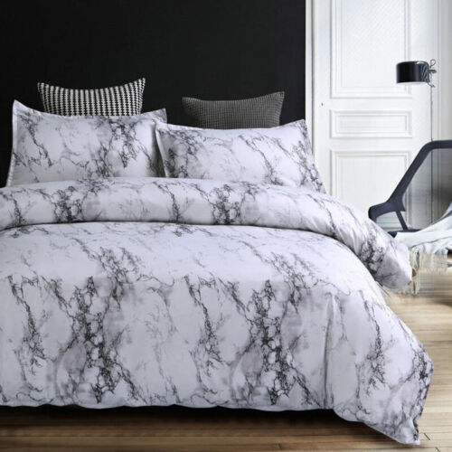 Pillowcase Marble Duvet Quilt Cover Bedding Set Single Double King Sizes Colours