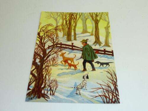 vintage greeting cards  ARS SACRA  /"Keussen /"hunter in the winter forest /"0020/"