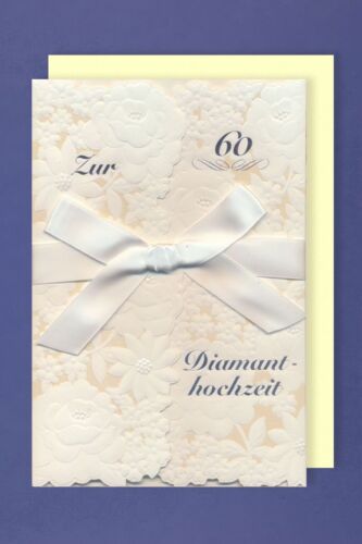 Diamanthochzeit Karte 60 Grußkarte Handmade Applikationen Schleife 17x11cm
