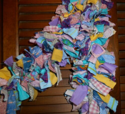 EASTER SPRING RAG GARLAND Homespun Country 6 feet,Pastel,Eggs,Carrot Shabby