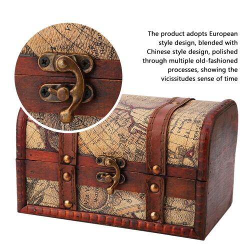 Wooden Jewellery Storage Box Vintage Treasure Chest Wood Case Organiser Ring