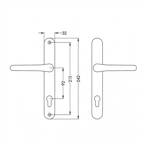UPVC//Double glazed WHITE vitawin universal door handle 92pz 215mm holes