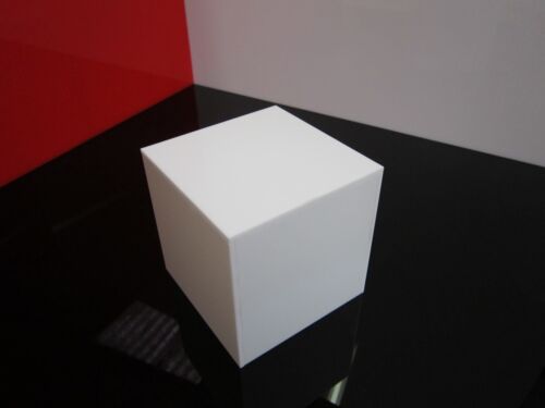 White Acrylic Display Case Cube Stand Square 5 Sided Box Tray Shop Holder 100mm 