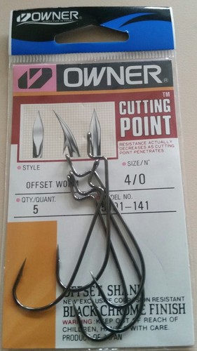 Owner 5101-141 size 4//0 Offset Worm Bass Fishing Hooks qty 5