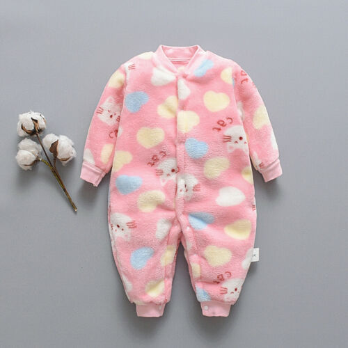 UK Newborn Infant Baby Winter Cartoon Fleece Warm Romper Jumpsuit Soft Pajamas