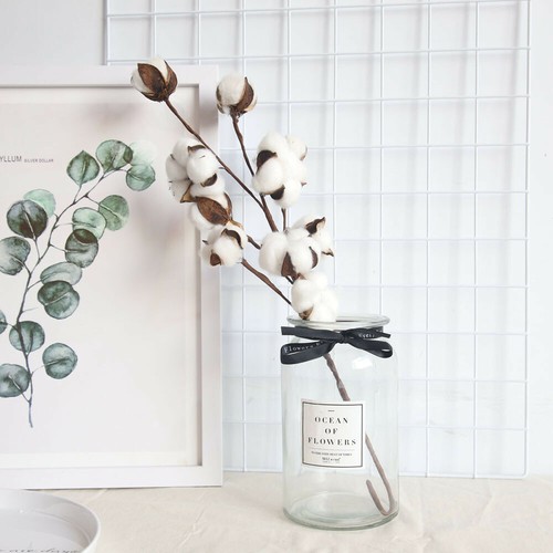 Naturally Dried Cotton Stems Farmhouse Artificial Flower Filler Floral Dekor