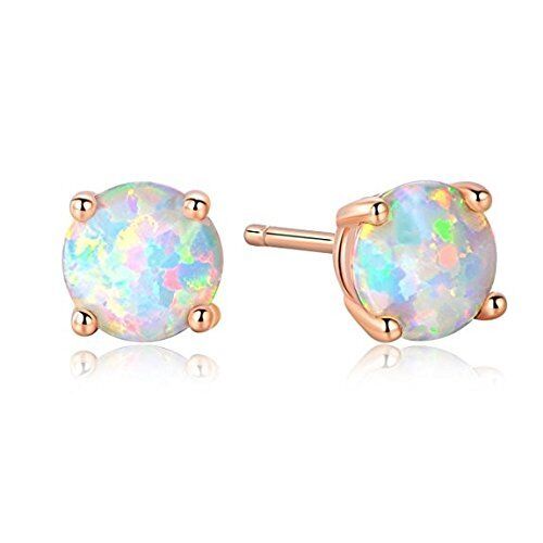 Round White Fire Opal 925 Sterling silver stud post earrings 5mm Made in USA