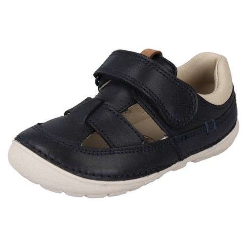 CLARKS Softly Ash Boys Navy Leather Summer First Shoe G Fit