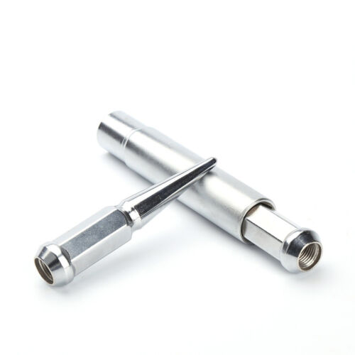 32 Pc Silver Solid Spike Lug Nut 14x1.5 F250 350 Silverado Sierra 1500 Long Key 