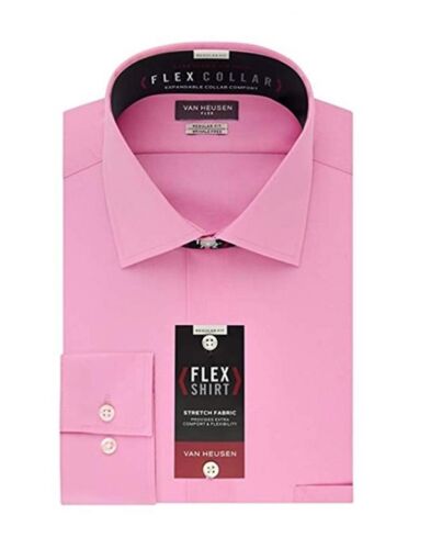 Van Heusen Men's Big & Tall Dress Shirt Desert Rose Pink Flex Collar 17.5 18 New 