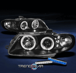 2004 2005 2006 PONTIAC GTO HALO LED BLACK PROJECTOR HEAD LIGHT W//BLUE DRL SIGNAL