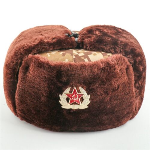 Winter Cap Trapper Hat Badge Russia Ushanka Fur Bomber Hats Earflap Men Ski Caps 