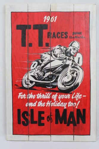 TT Races Rustic Vintage Style Hand-painted Sign Board 