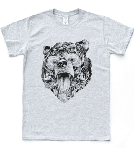 Bear Visage Henné Sketch T Shirt Hipster Tattoo Style Indie Art Tee