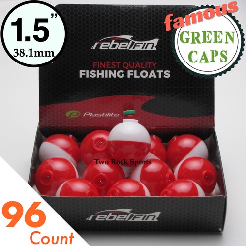 Red /& White Fishing Bobber 3-250 Bulk Pack 1.5/" inch Round GREEN CAPS