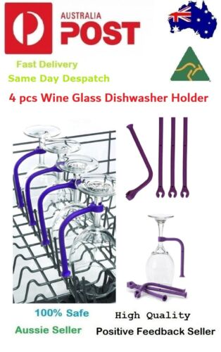 4Pcs Wine Glass Dishwasher Holder Adjust Silicone Goblet Rack Stemware Saver 