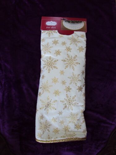 Trim~A~Home 48" Christmas Tree Skirt White Velvet w/Gold Glitter Snowflake NEW 