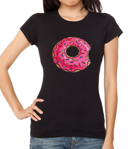New Junior's Pink Sprinkles Donut Black T Shirt Women's Doughnut Lover Funny Lit 