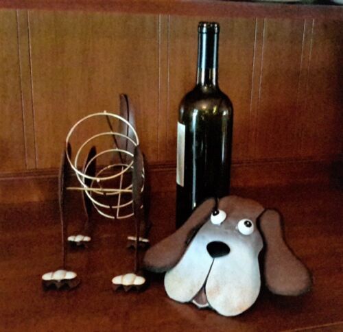 Metal Dog Wine Bottle Holder Freestanding Storage Display Stand 