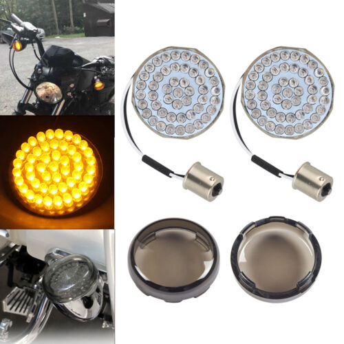 2Pcs 2/" 1156 Amber Bullet LED Turn Signal Insert Light+Smoke Lens For Motorcycle