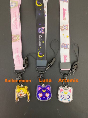 Anime  Sailor Moon USAGI Kawaii Cat ARtemis Luna charm  ID STRAP PHONE LANYARD 