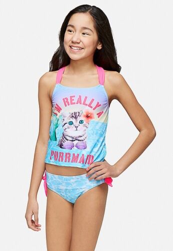 Justice 2 pc Cat Purrmaid Mermaid Tankini Set Bathing Suit swimsuit kitty Cat